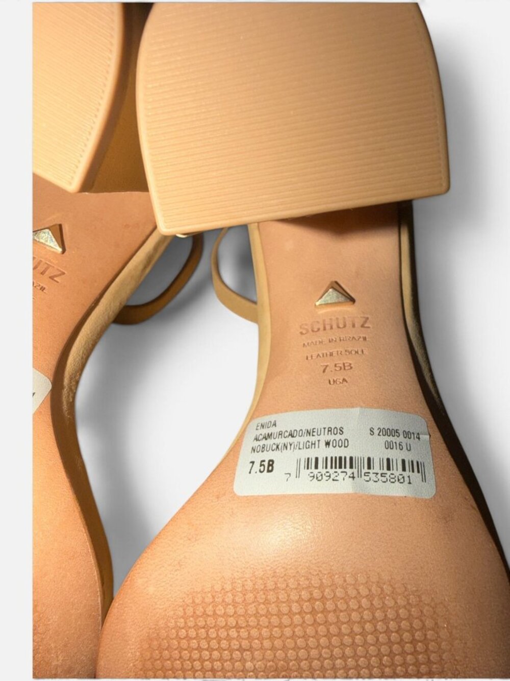SCHUTZ Enida Heeled Sandal Womens 7.5 B Nude Nubuck Block Heel Neutral Lightwood - Picture 11 of 11